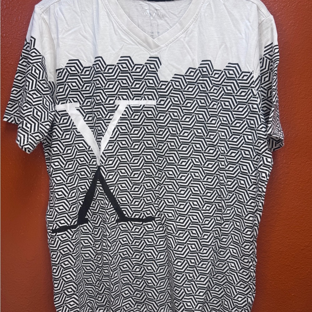 Men's Black and White Geometric Tee